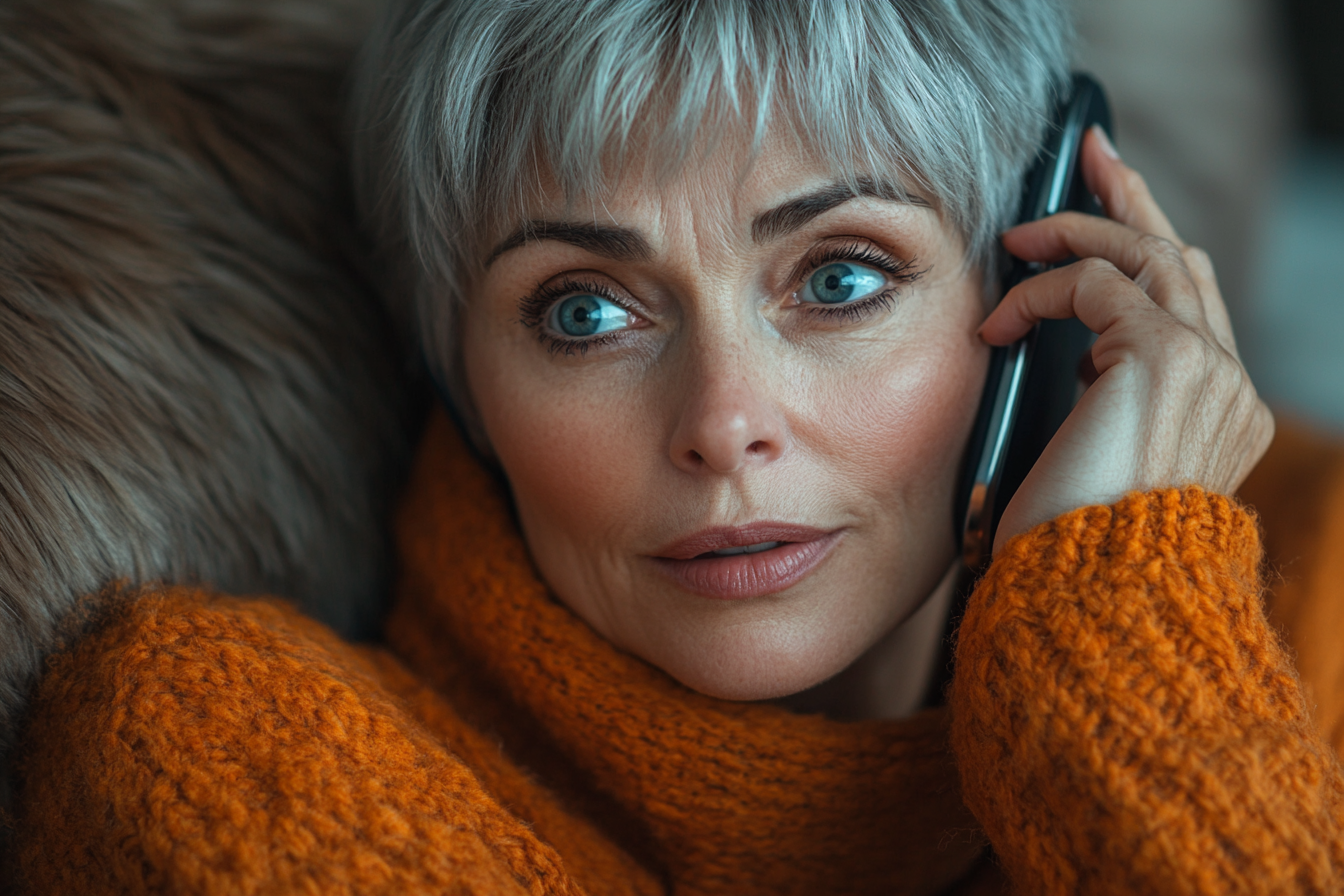 A woman on the phone with surprised eyes | Source: No source