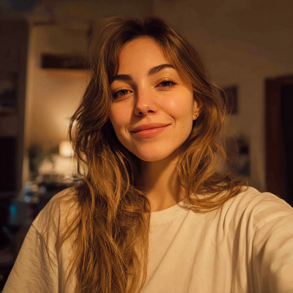 A smiling woman standing in a living room | Source: no source