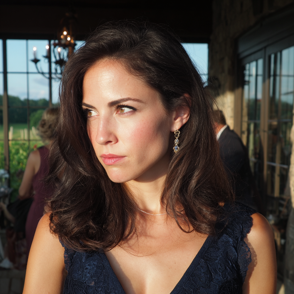 A pensive woman wearing a navy dress | Source: No source