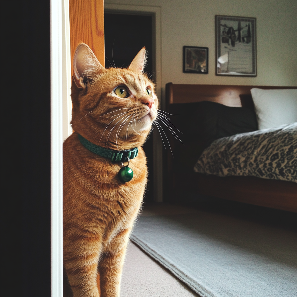A ginger cat with a green collar | Source: No source