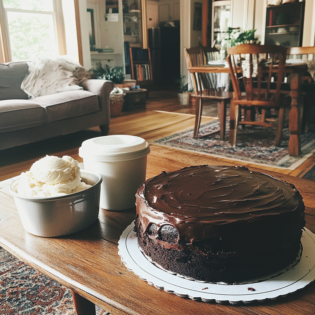 Cake and ice cream on a table | Source: no source