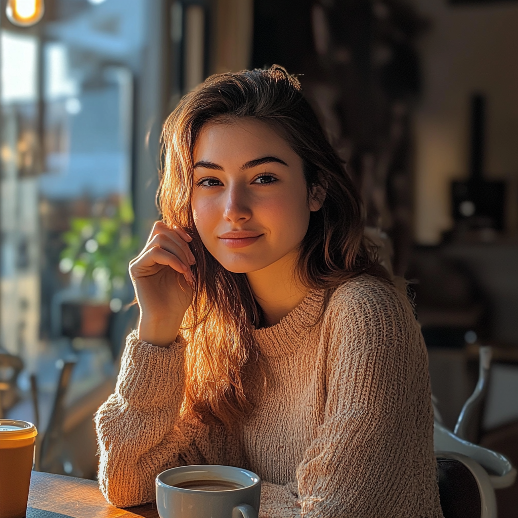 Woman smiling while enjoying a cup of coffee | Source: no source