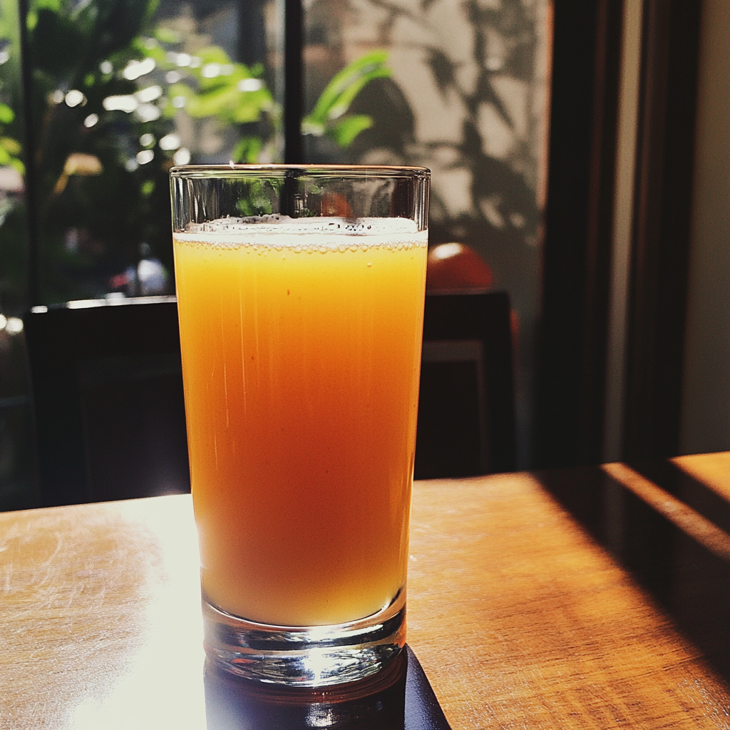 A glass of juice on a table | Source: no source