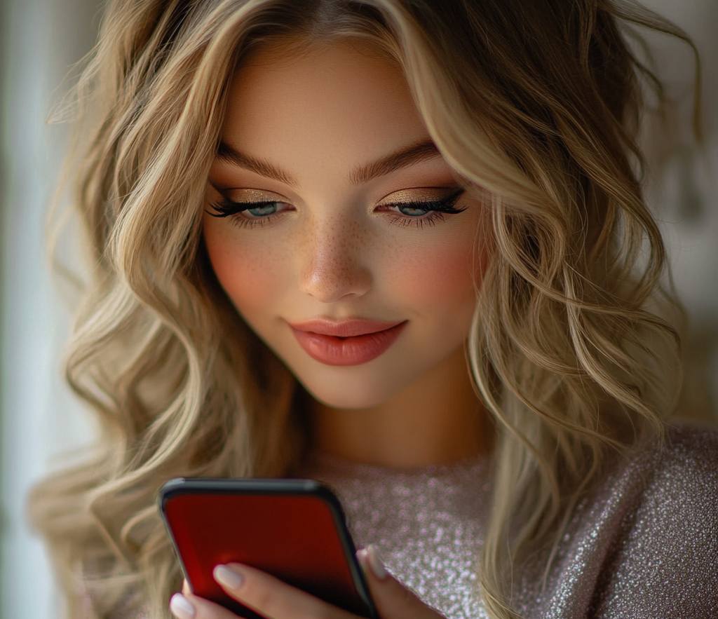 A delighted woman looking at her phone | Source: no source