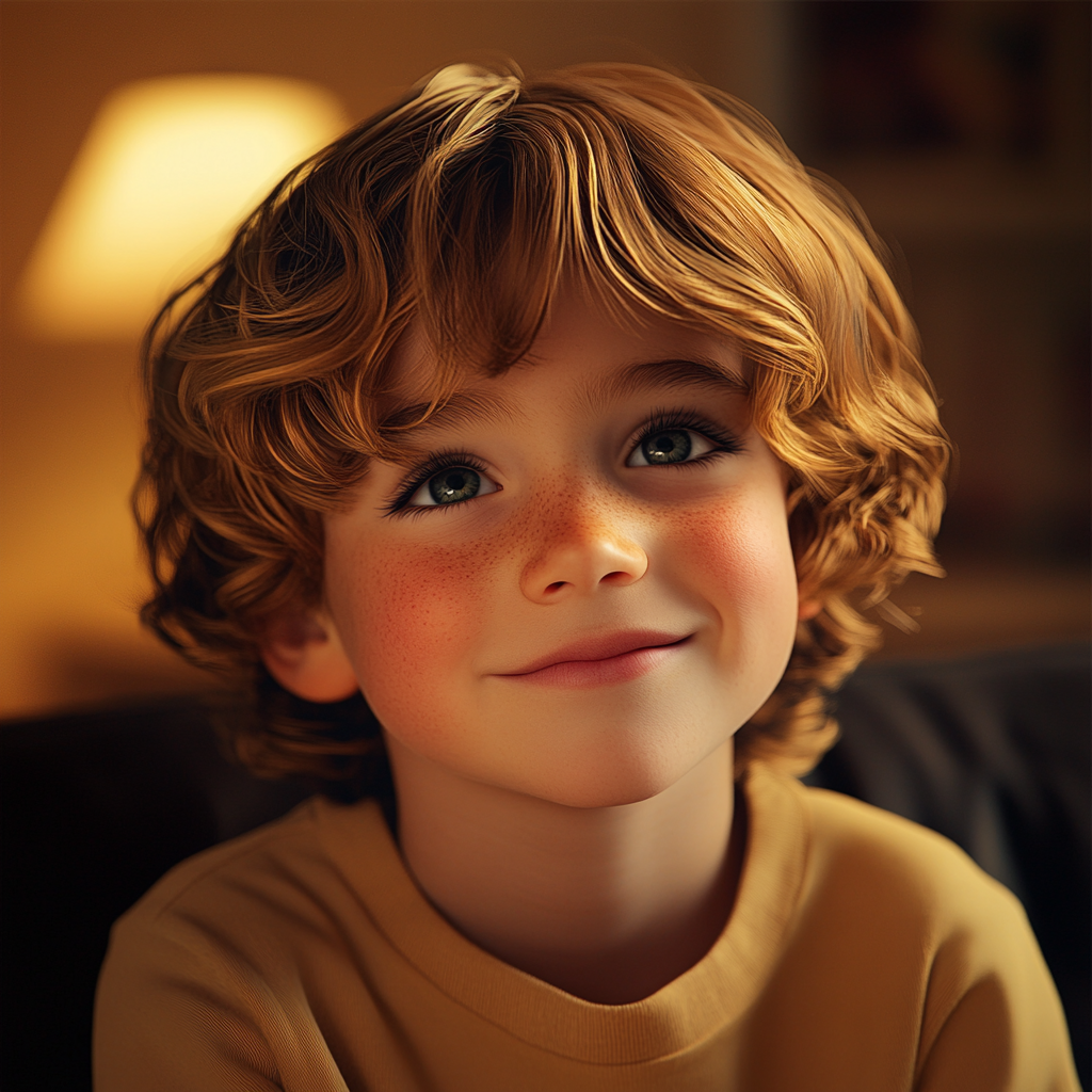 A happy little boy looking up at someone | Source: no source