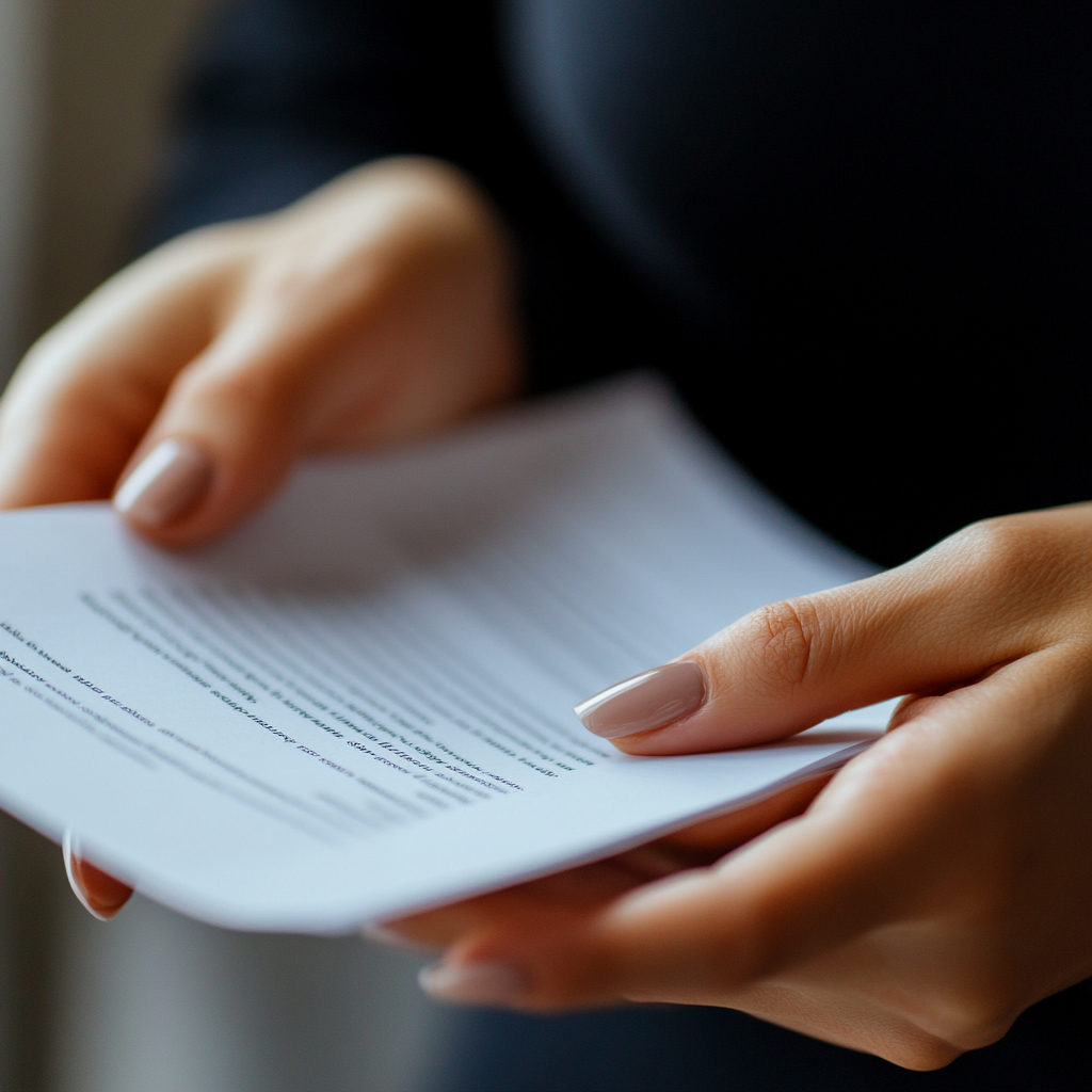 A woman holding documents | Source: No source