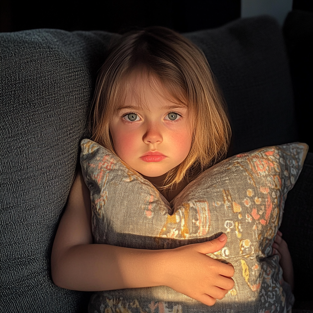 A little girl sitting on a couch | Source: no source