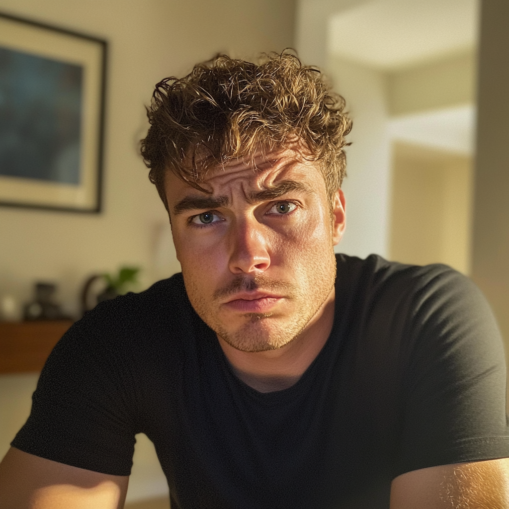 A frowning man sitting at a table | Source: no source