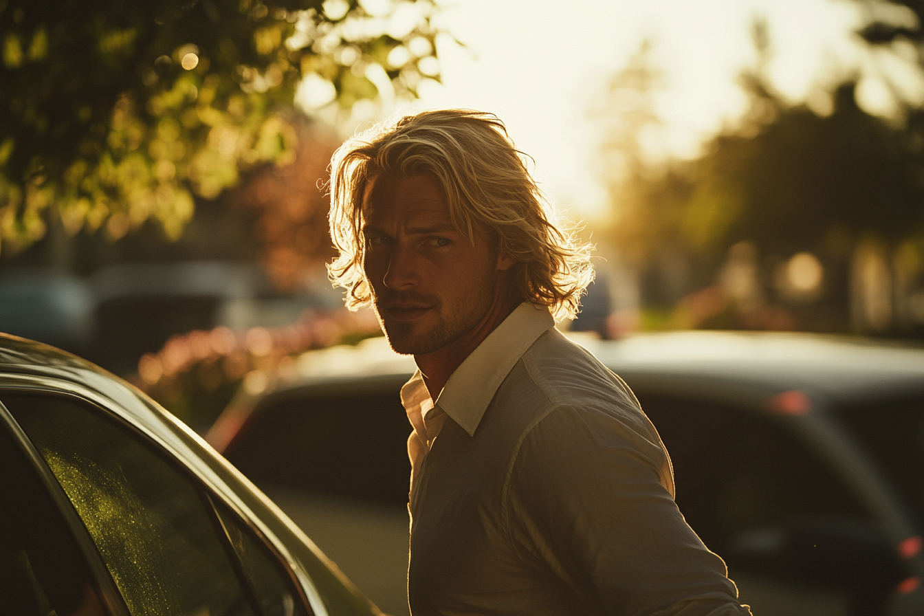 A worried blonde man in his 30s getting into a car | Source: No source
