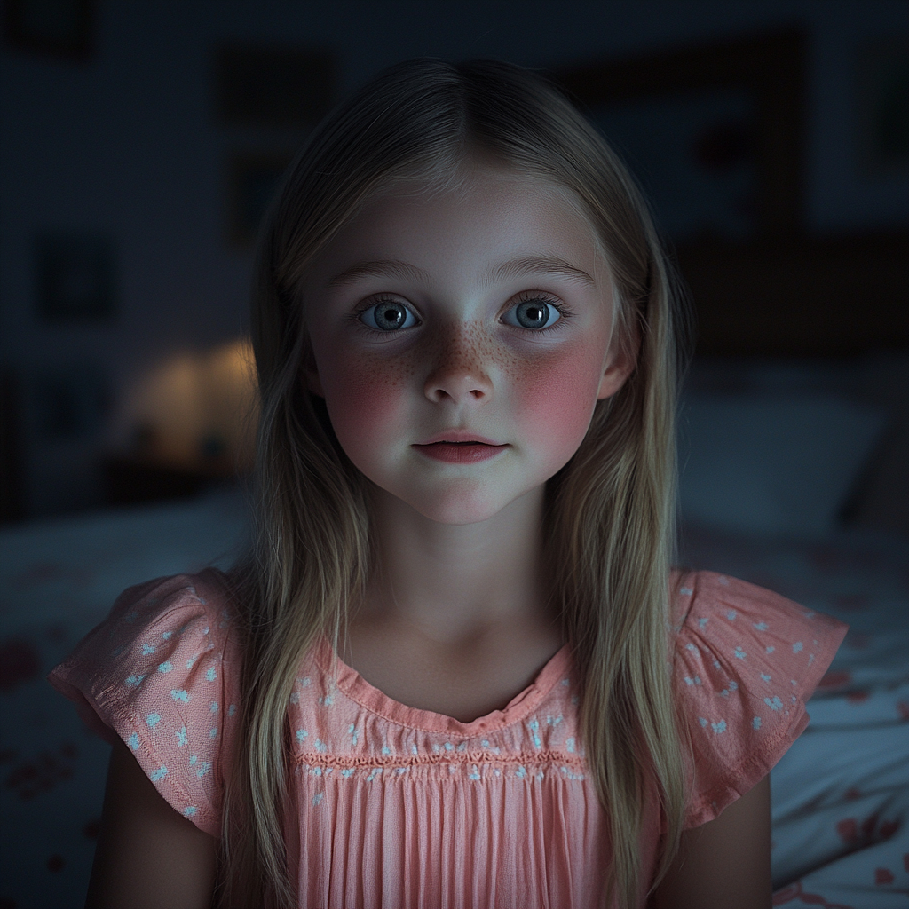 A little girl looking straight ahead | Source: No source