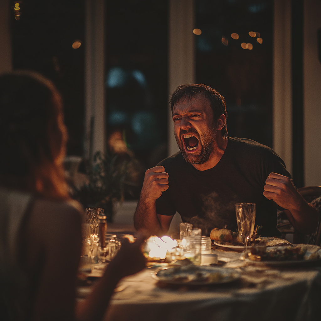 A man shouting at a family dinner | Source: no source