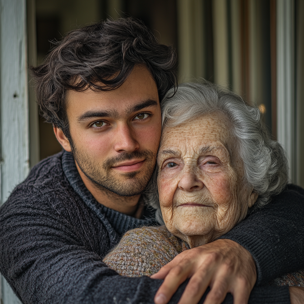 An elderly woman with her son | Source: No source