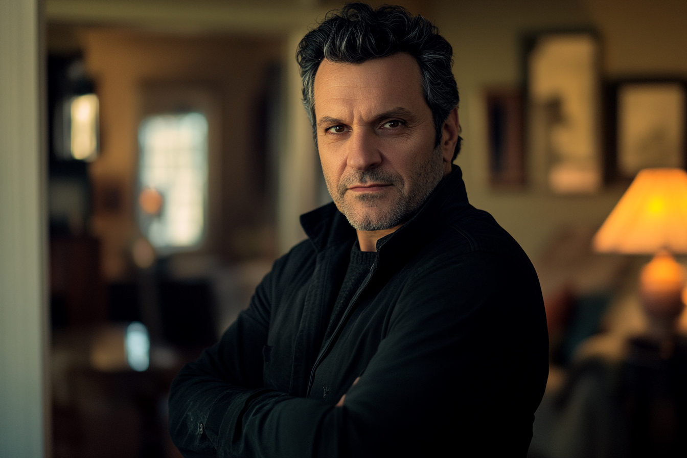 Man in his 40s with crossed arms in a living room looking smug | Source: no source