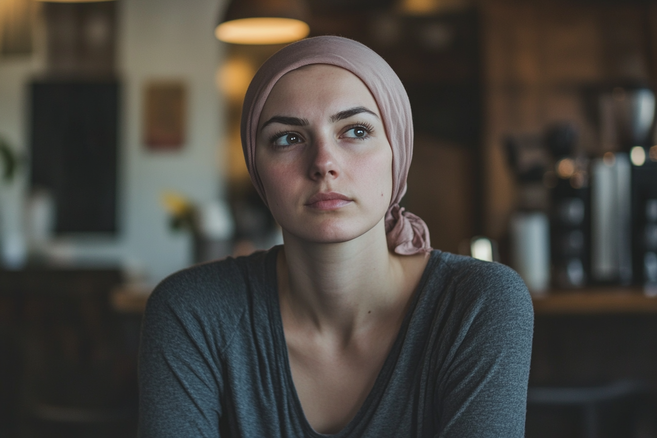 A woman in a coffee shop with a determined look on her face | Source: No source