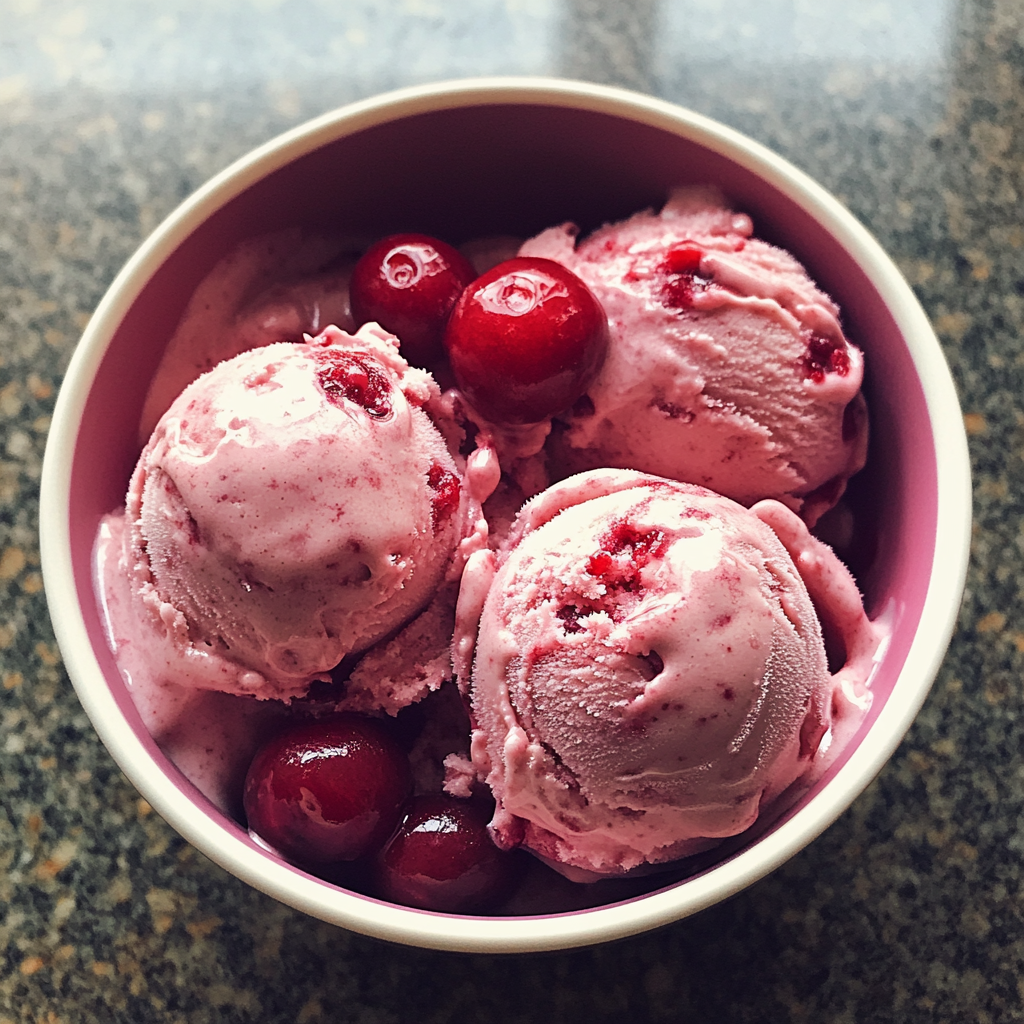 A bowl of cherry ice cream | Source: No source