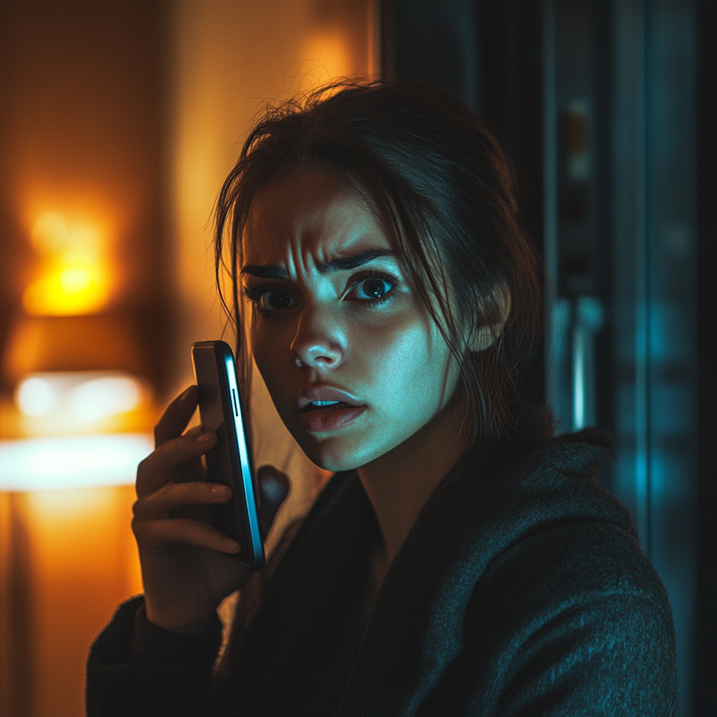 An angry woman talking on her phone in a hotel room | Source: no source
