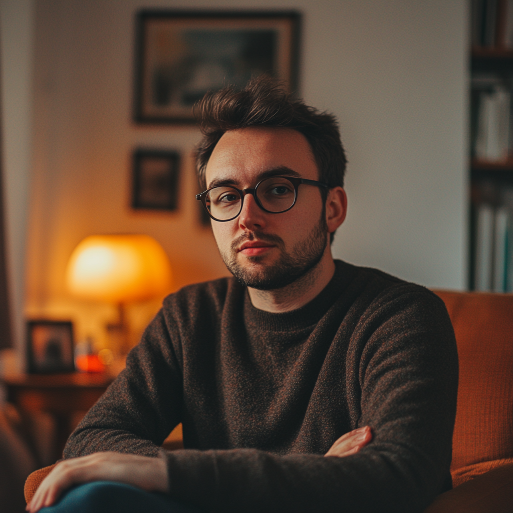 A serious man in his living room | Source: no source