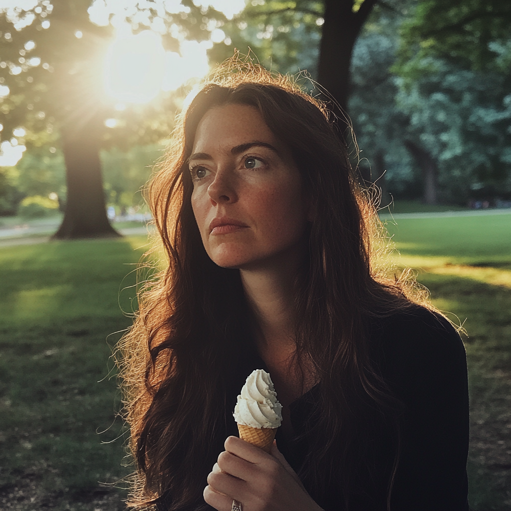 A woman holding an ice cream cone | Source: No source