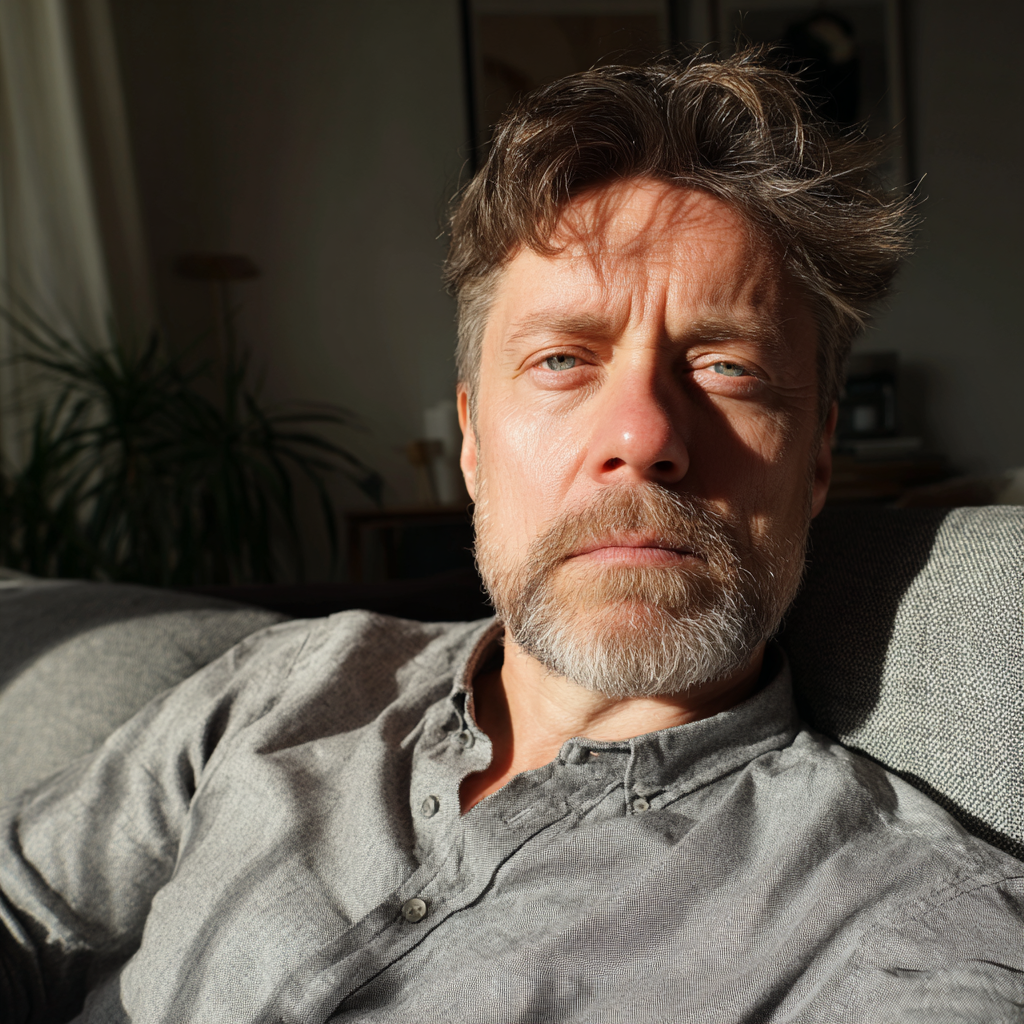 An annoyed man sitting on a couch | Source: No source