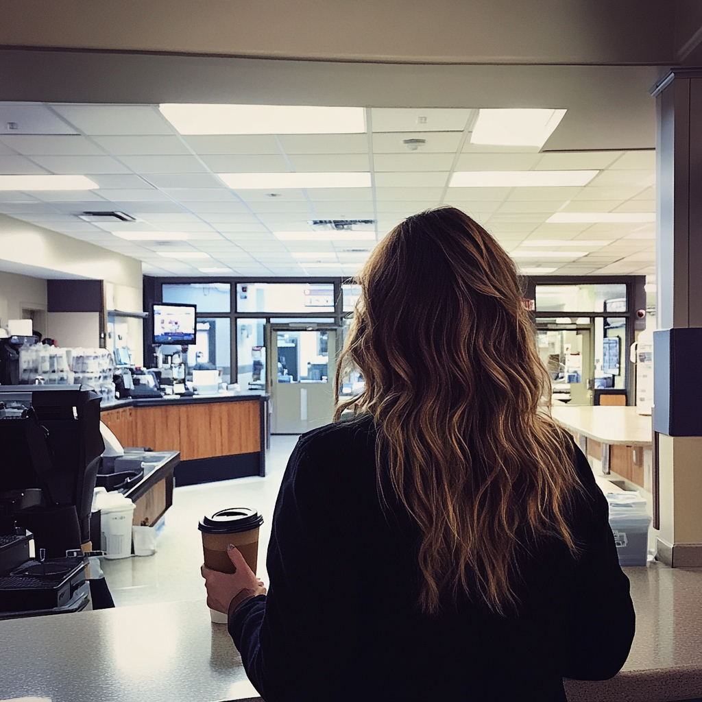 A woman getting coffee in a hospital | Source: No source