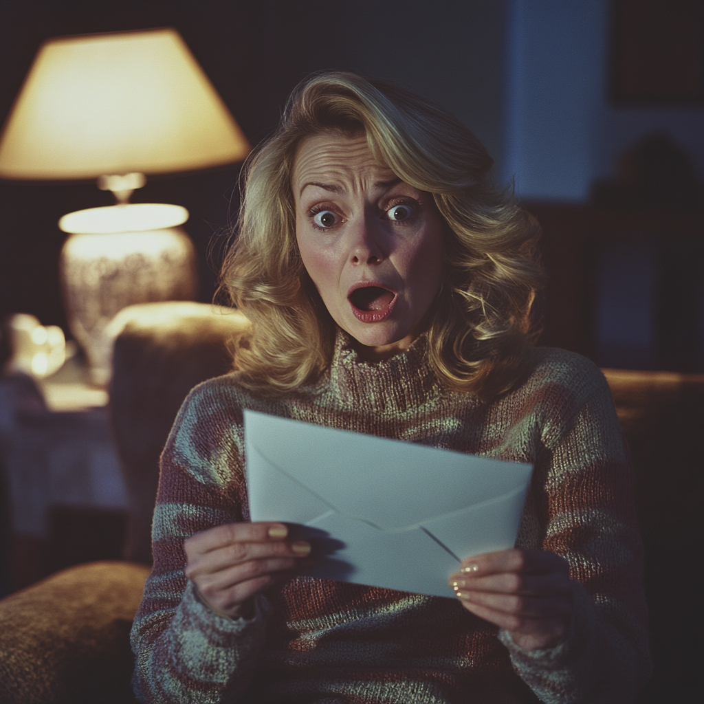 A shocked woman looking at an envelope | Source: no source