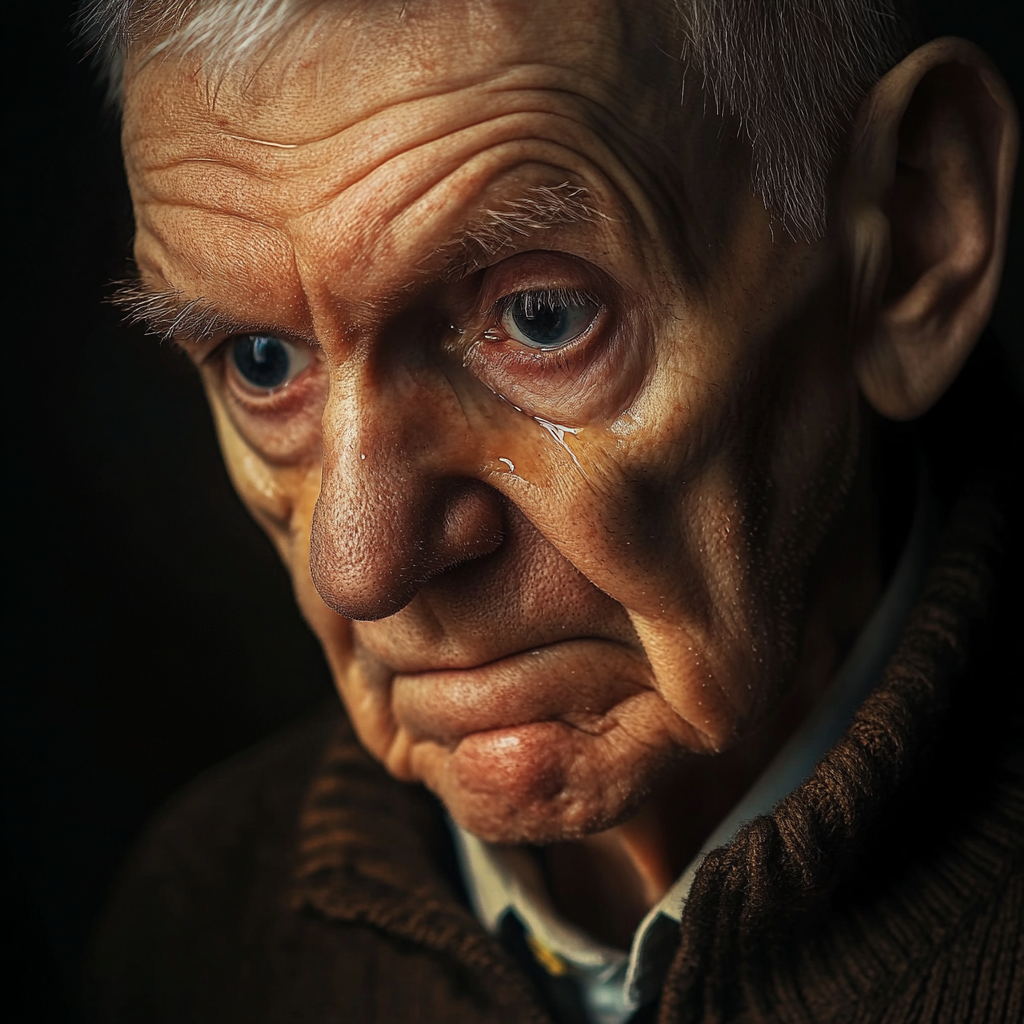 An emotional older man with his eyes downcast | Source: No source