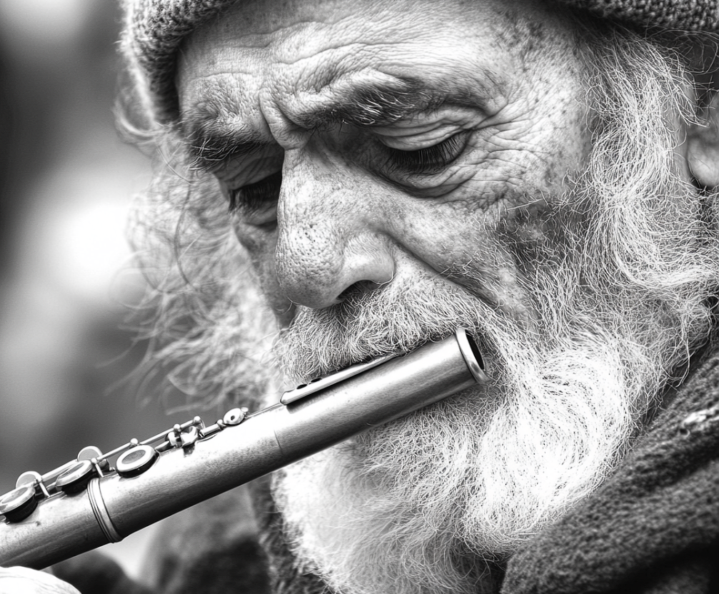 A man playing a flute | Source: No source