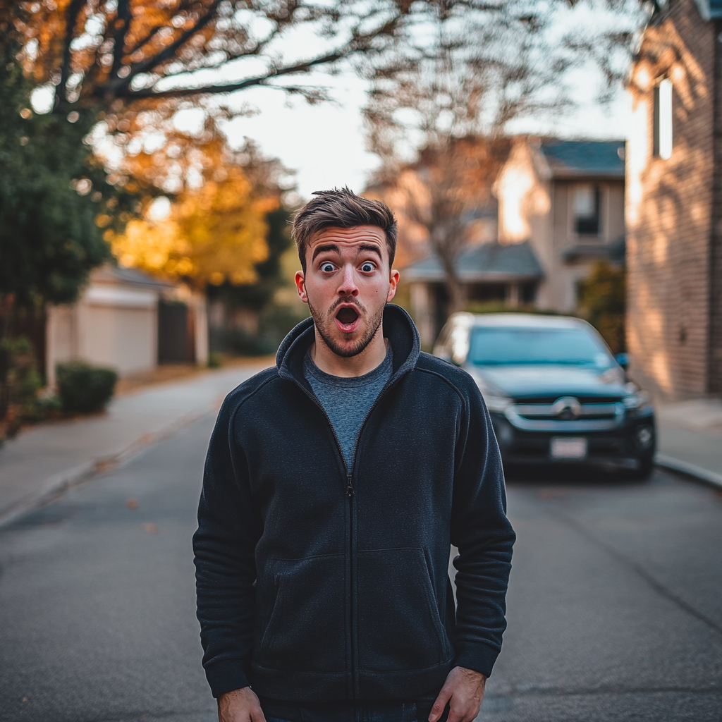 A shocked man standing on his driveway | Source: no source