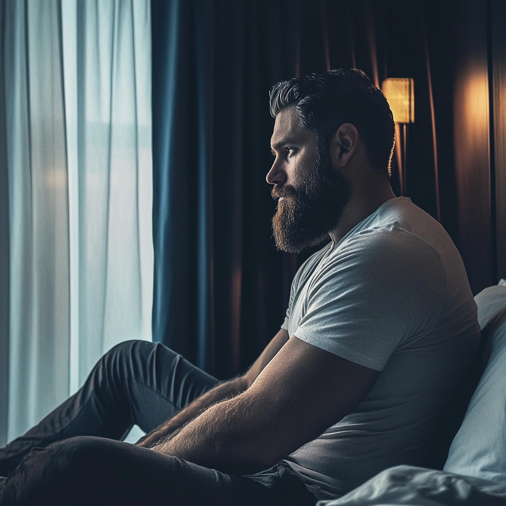 A smug man in a hotel room | Source: no source