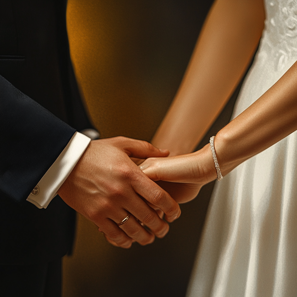 A groom holding the bride's hands | Source: no source