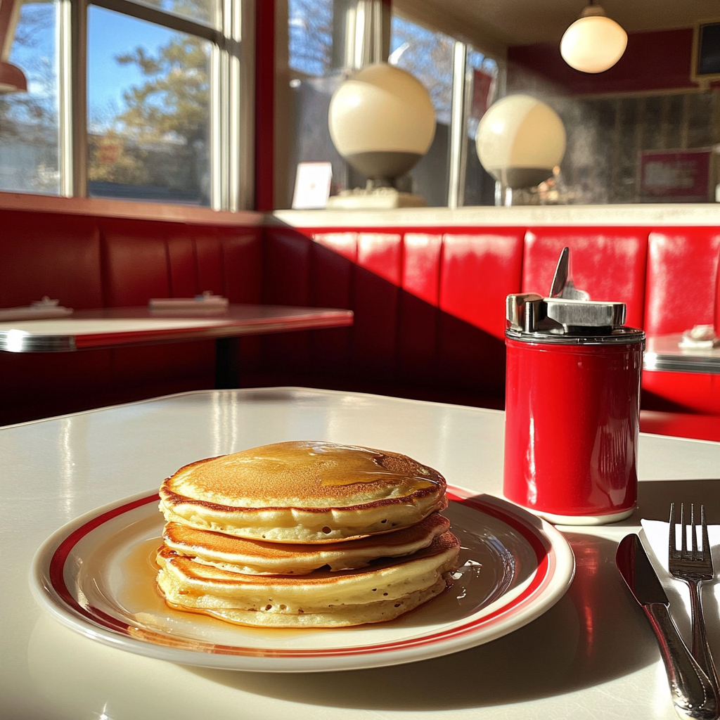 A stack of pancakes in a diner | Source: no source