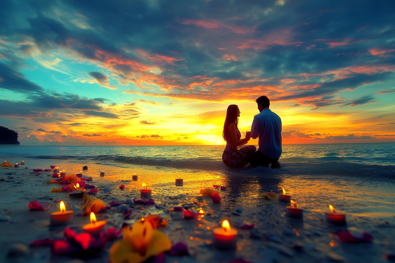 A romantic proposal on a beach | Source: no source