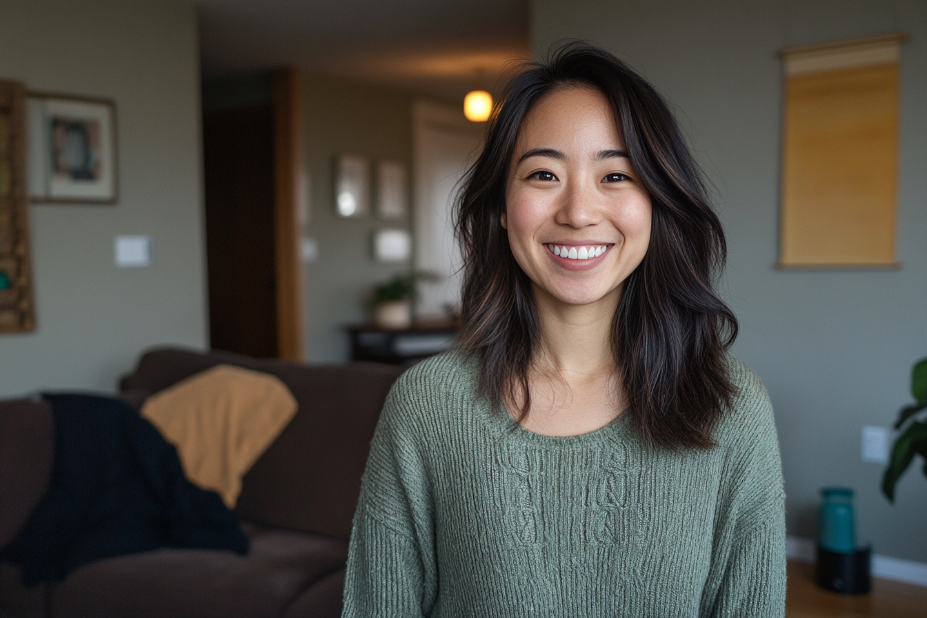 A smiling woman in a living room | Source: no source