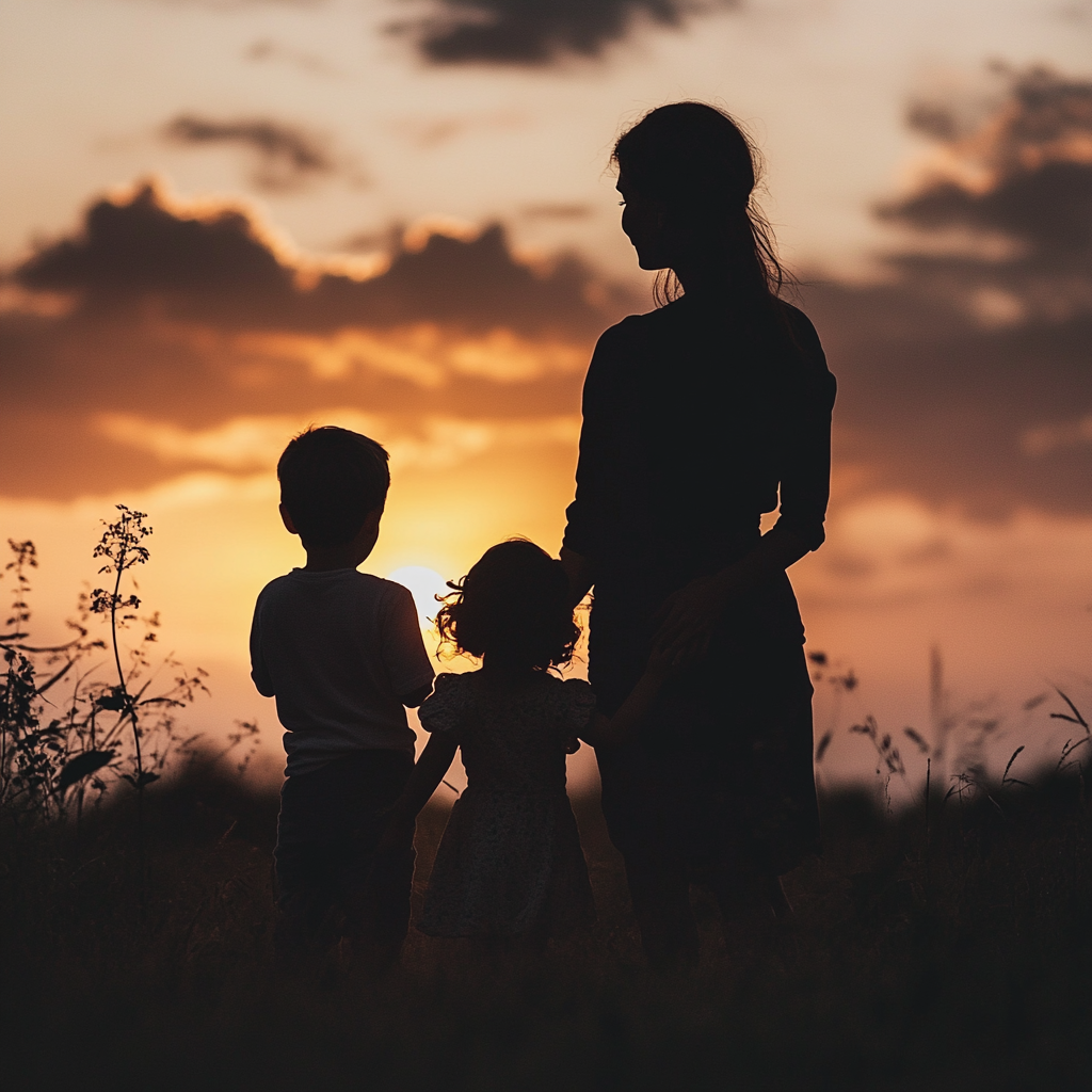 Silhouette of a mother with her two children | Source: no source