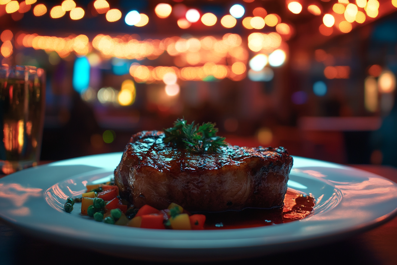 Plate of steak in a restaurant | Source: No source