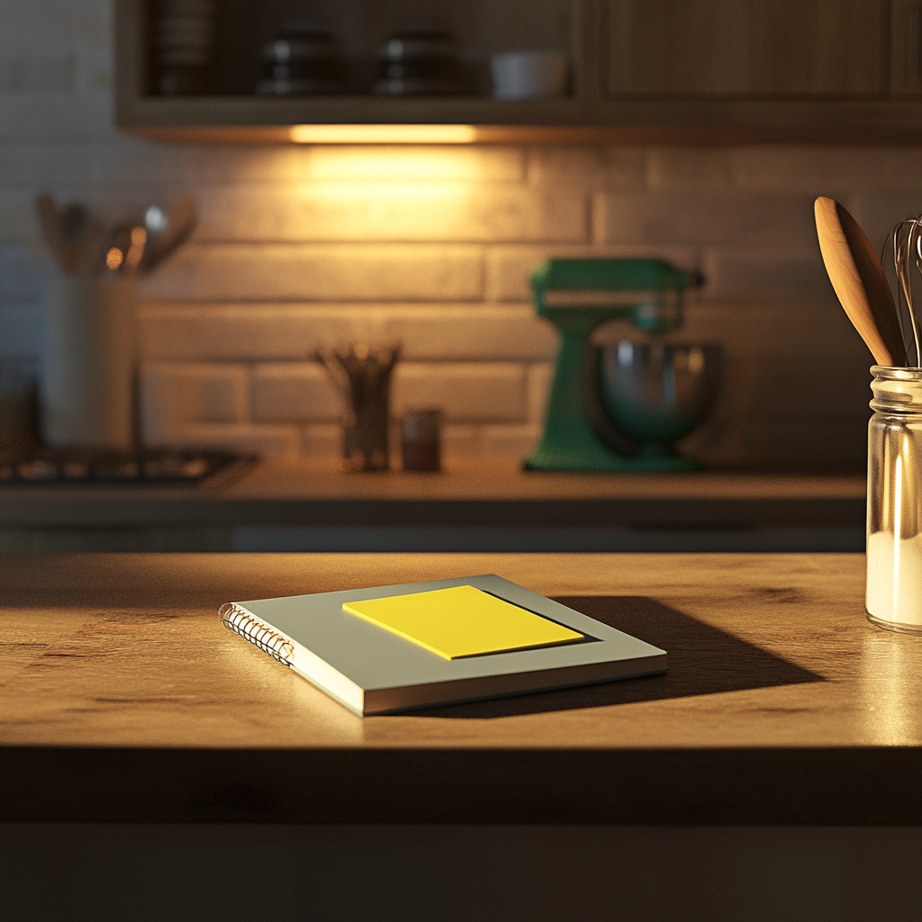 A notebook on a table with a sticky note | Source: No source