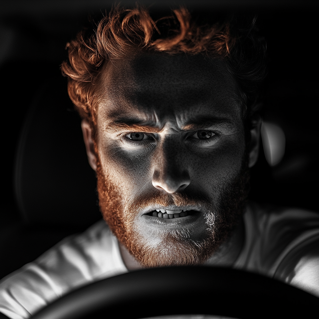 A frustrated man driving a car | Source: No source