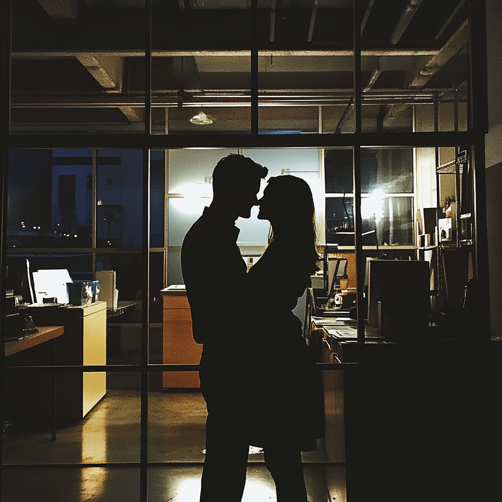 A couple in an office at night | Source: no source