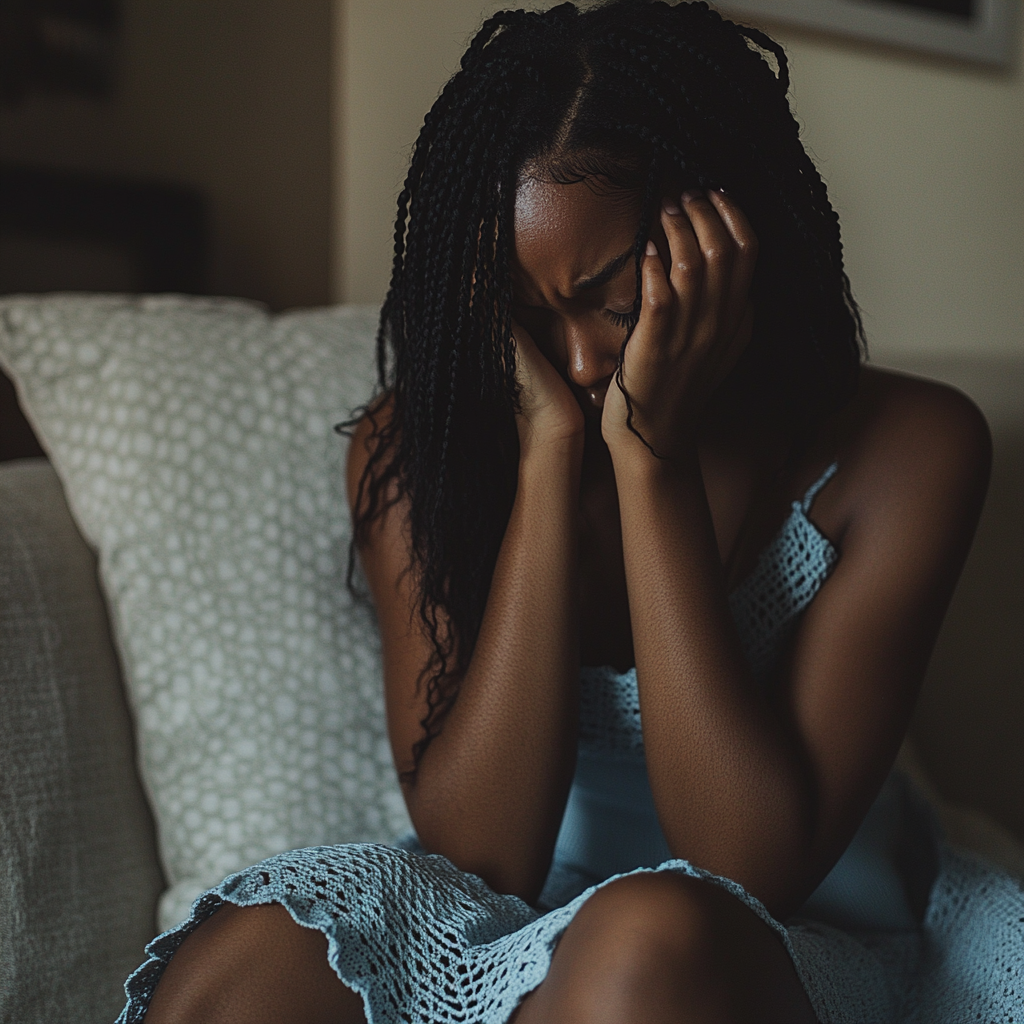 A woman holding her head | Source: No source