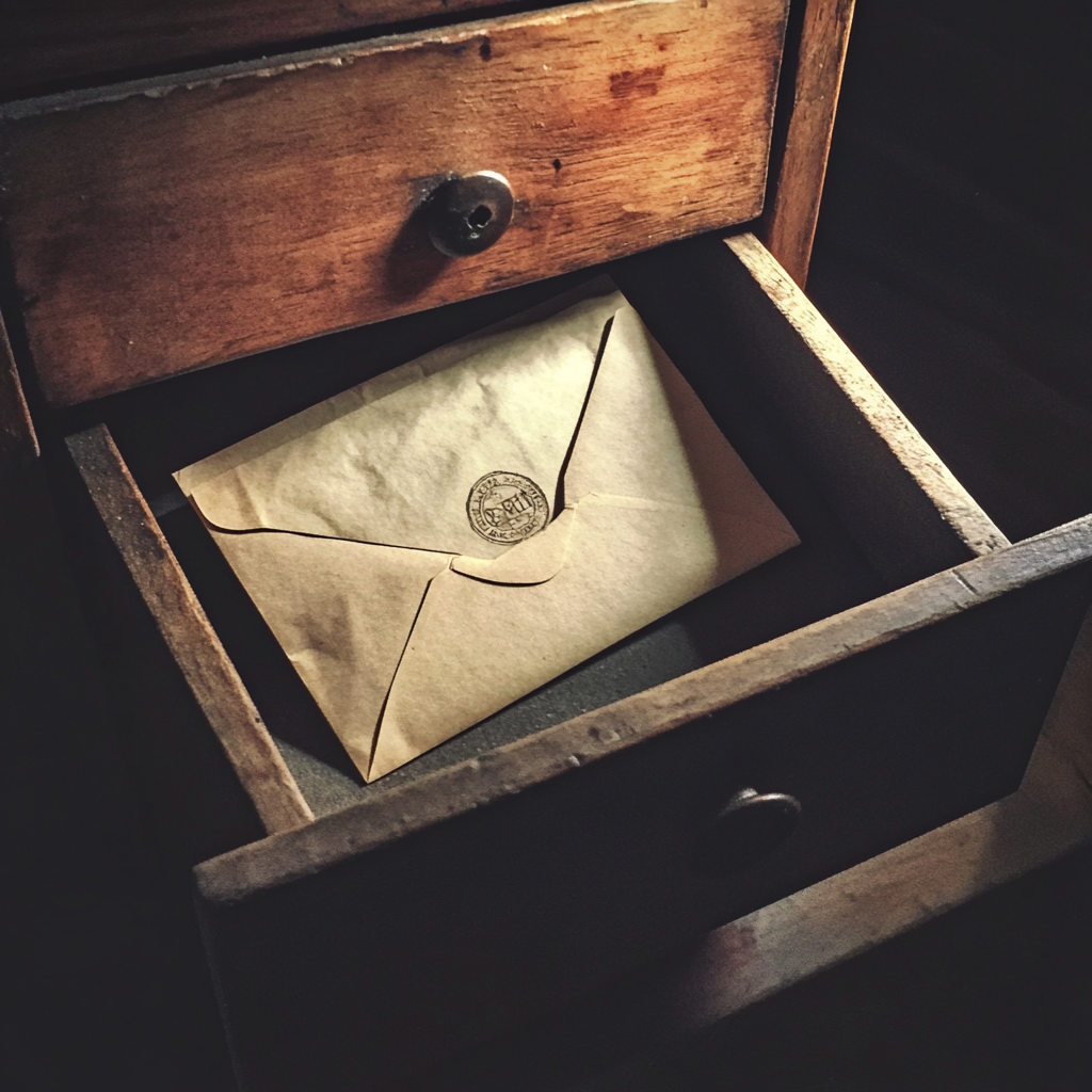 An envelope in a cupboard | Source: No source