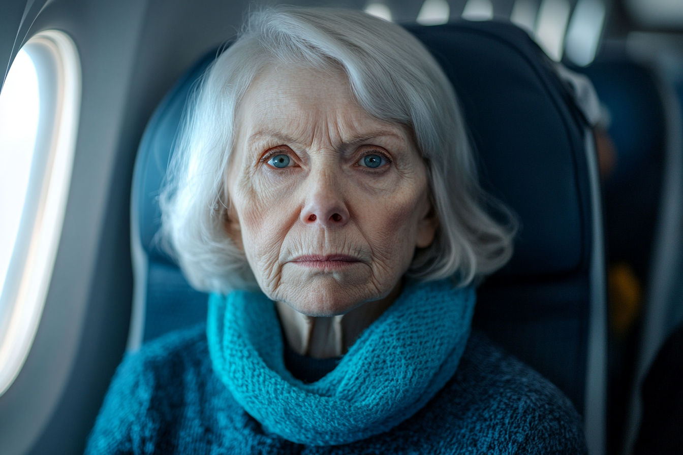 An older woman sitting in an airplane seat | Source: No source