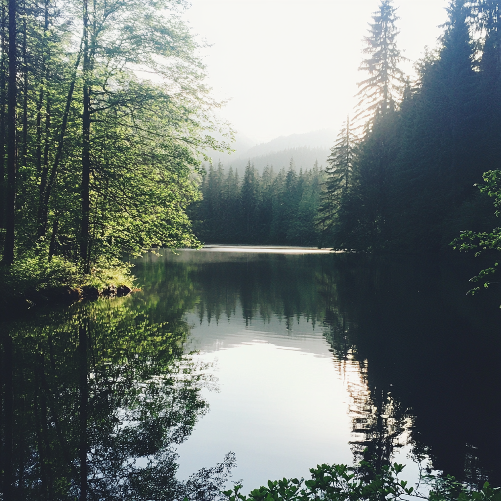 A body of water in a forest | Source: No source