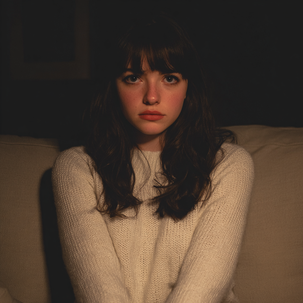 A young woman sitting on a couch | Source: No source