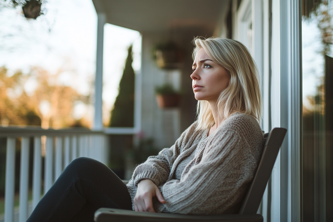 A woman sitting on a porch | Source: No source