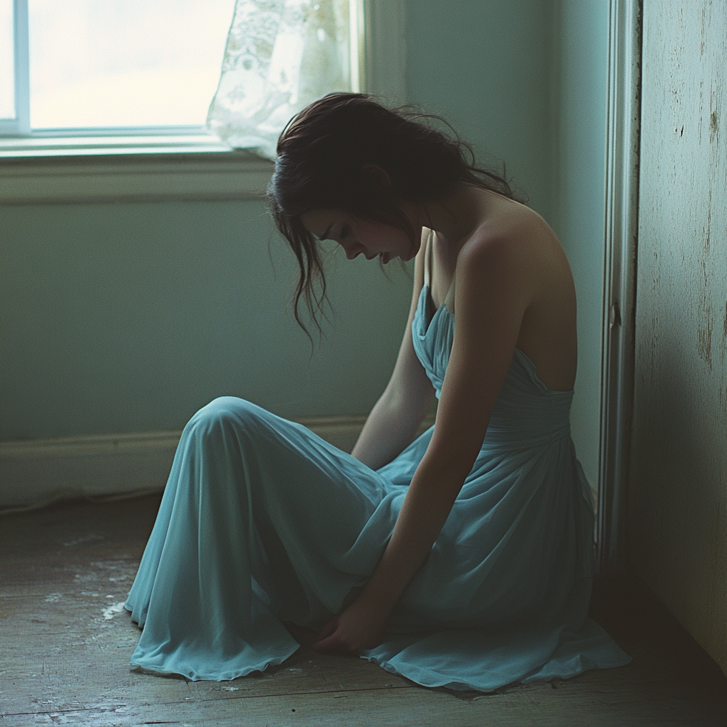 A woman crying on the floor | Source:  no source