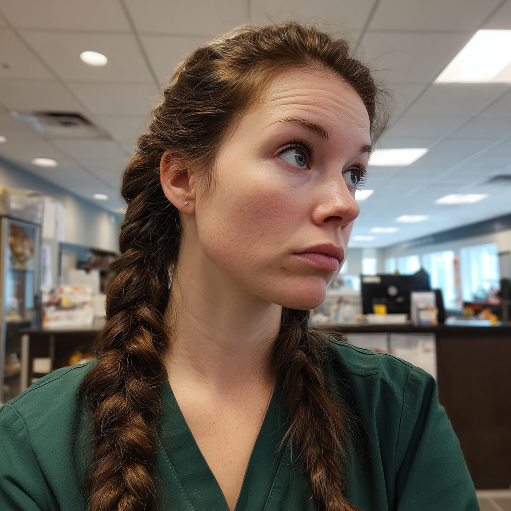 A concerned woman wearing scrubs | Source: no source