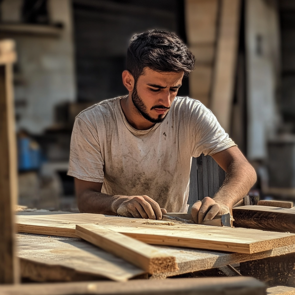 A young male carpenter working | Source: No source