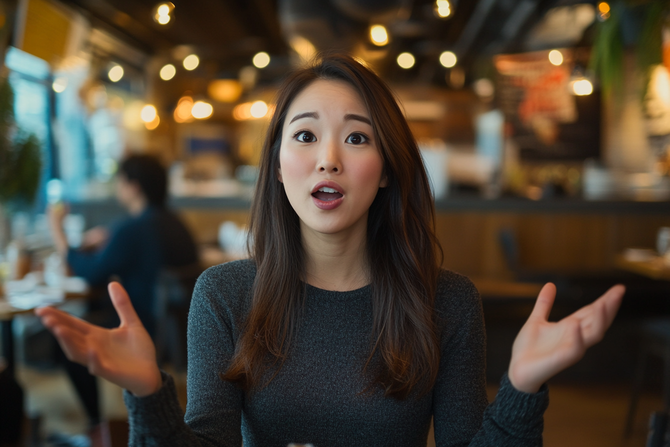 A woman speaking to someone in a restaurant | Source: No source