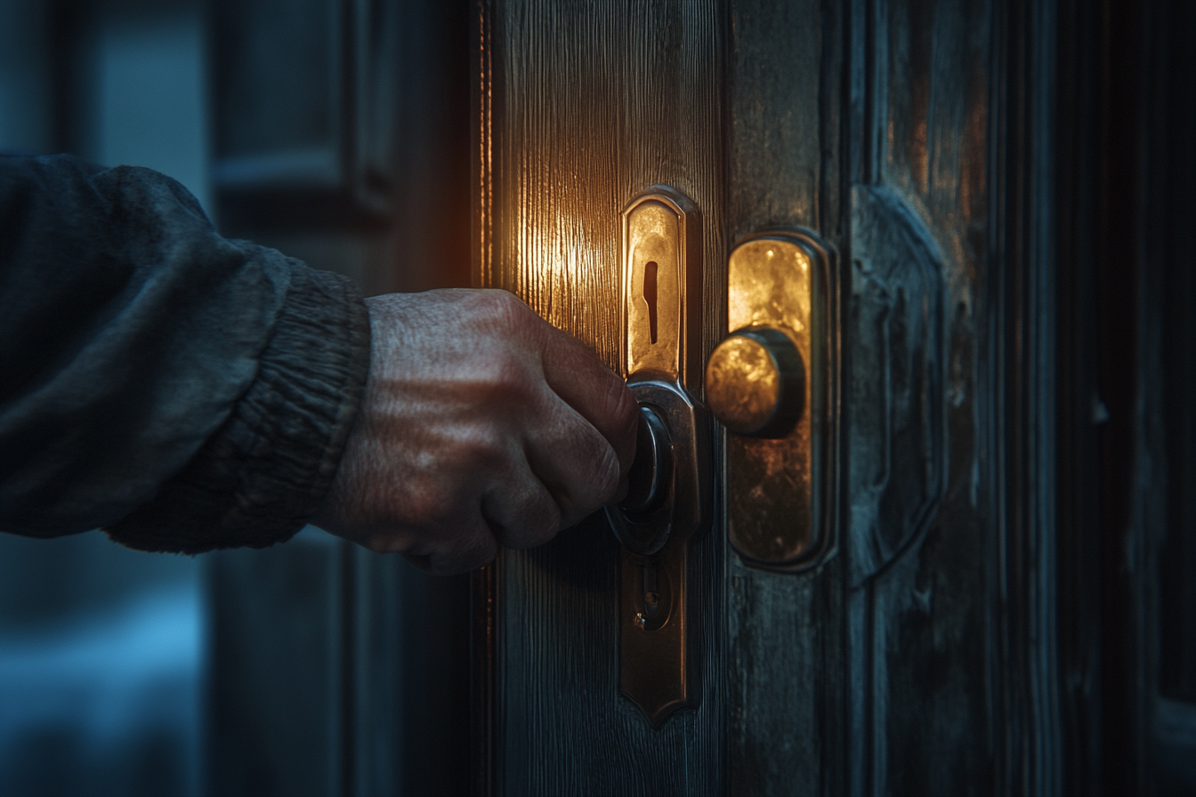 A locksmith fixing a door lock | Source: no source