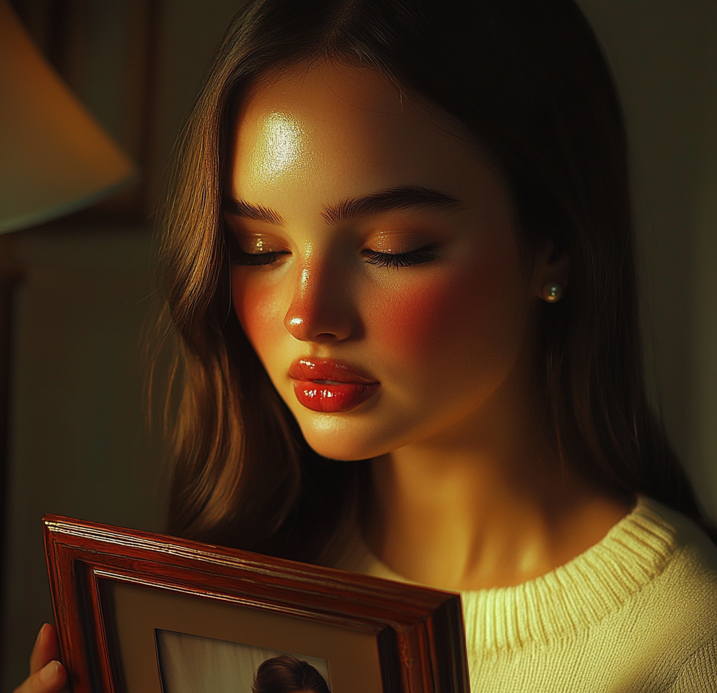 A sad woman holding a photo frame | Source: no source